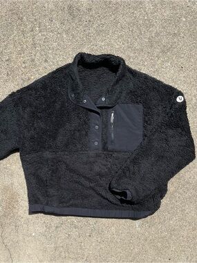 Vuori Sherpa Snap Pullover Fleece Black Oversized Boxy Jacket Large